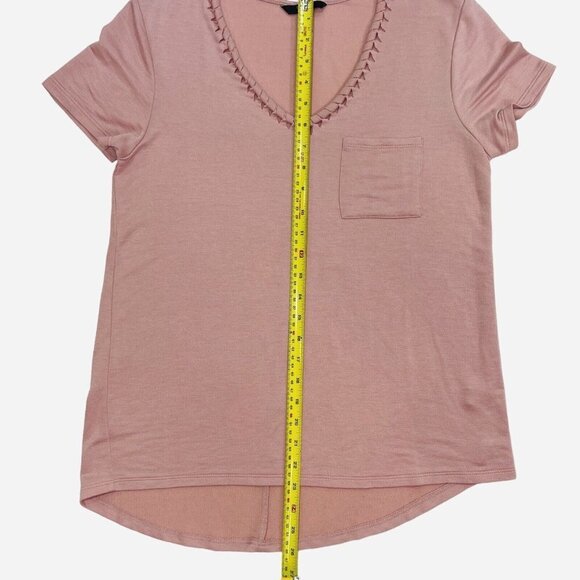 TRESICS Luxe Women's Hi-Lo Pullover Top Medium Rose Braided V-Neck Short Sleeves - Picture 13 of 13